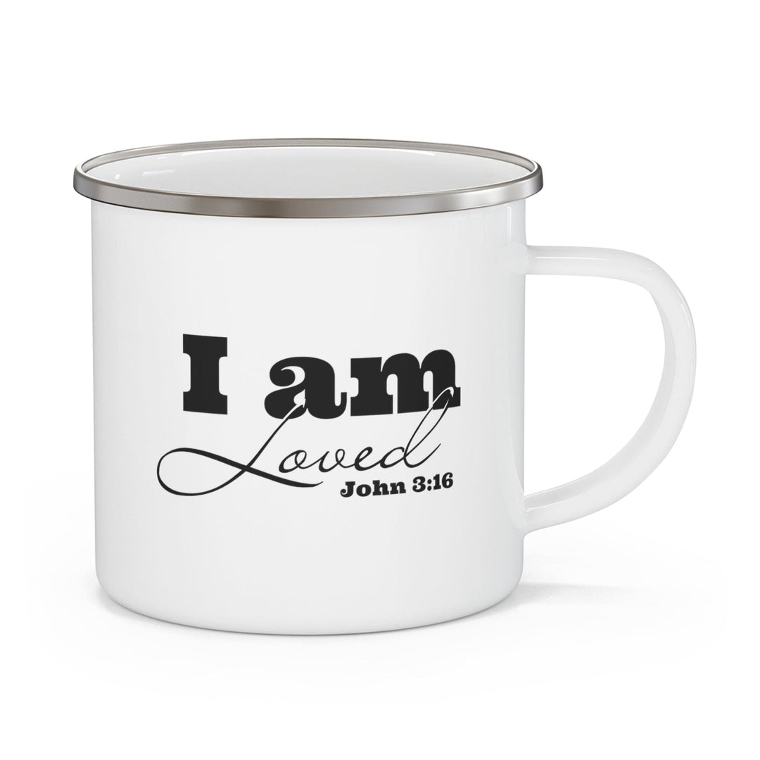 Enamel Camping Mug i am Loved - John 3:16 Black Illustration - Decorative