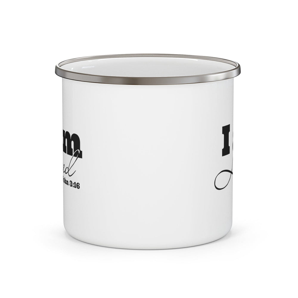 Enamel Camping Mug i am Loved - John 3:16 Black Illustration - Decorative