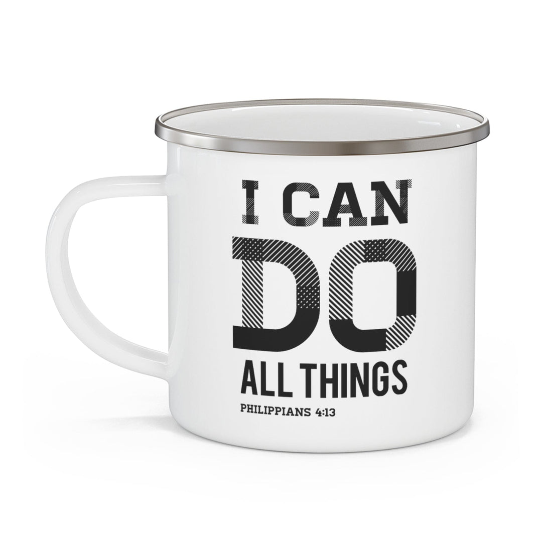 Enamel Camping Mug i can do All Things Philippians 4:13 Black Illustration