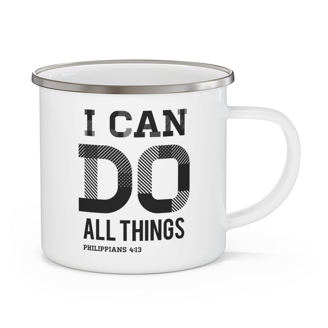 Enamel Camping Mug i can do All Things Philippians 4:13 Black Illustration