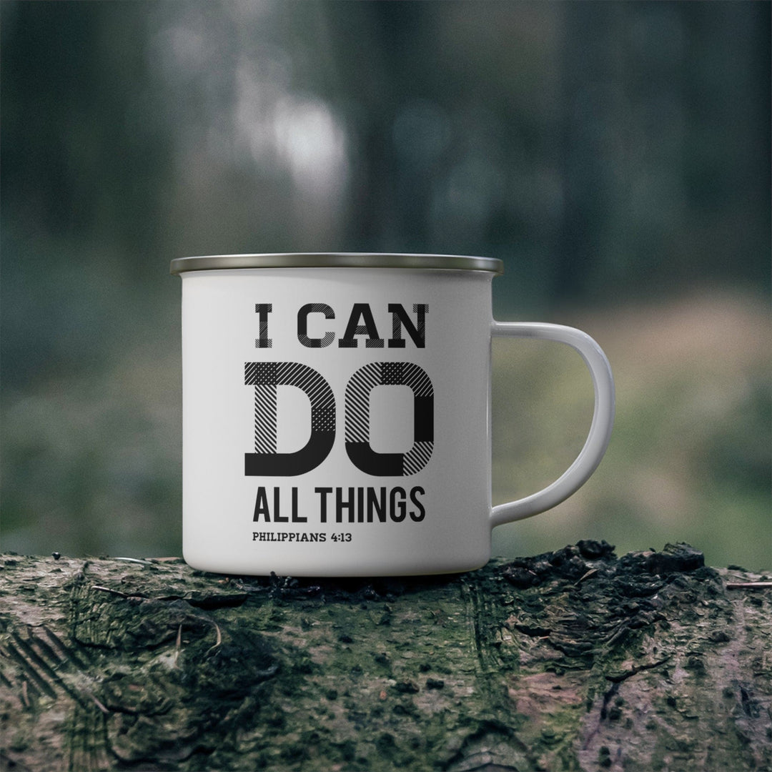 Enamel Camping Mug i can do All Things Philippians 4:13 Black Illustration