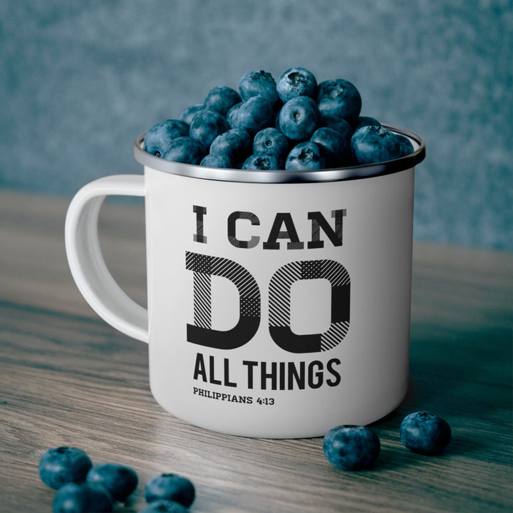 Enamel Camping Mug i can do All Things Philippians 4:13 Black Illustration