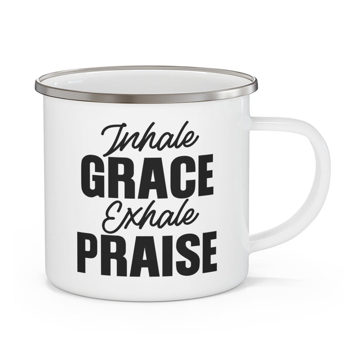 Enamel Camping Mug Inhale Grace Exhale Praise Black Illustration - Decorative