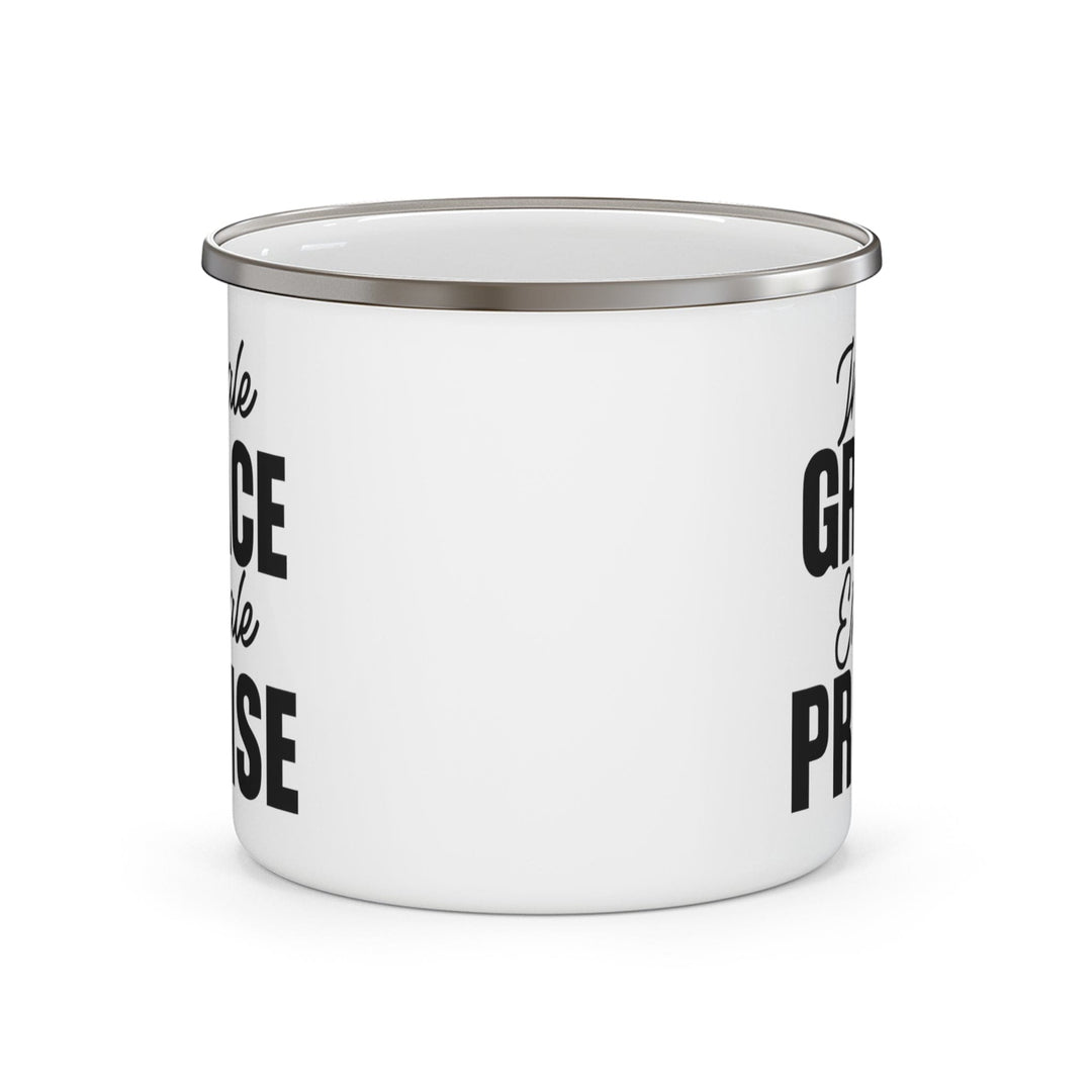 Enamel Camping Mug Inhale Grace Exhale Praise Black Illustration - Decorative