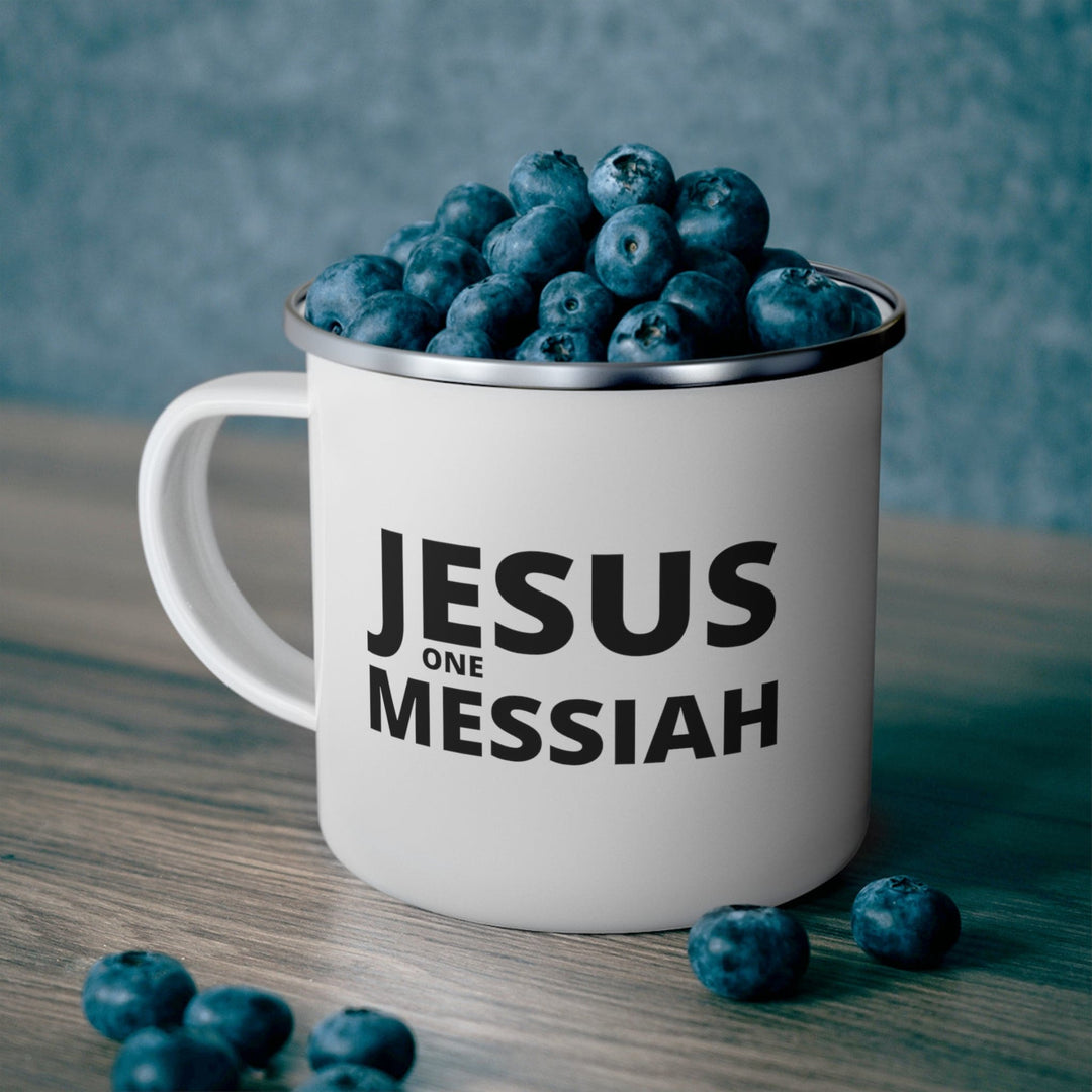 Enamel Camping Mug Jesus one Messiah Black Illustration - Decorative | Enamel