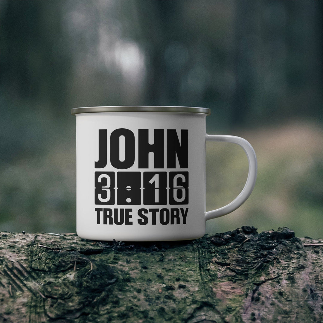 Enamel Camping Mug John 3:16 True Story Print - Decorative | Enamel Mugs