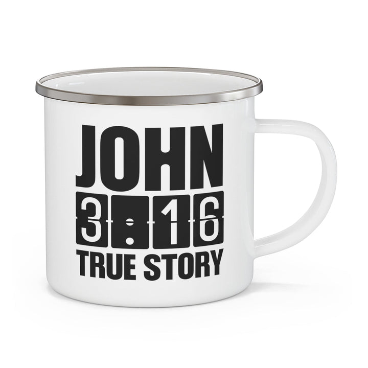 Enamel Camping Mug John 3:16 True Story Print - Decorative | Enamel Mugs