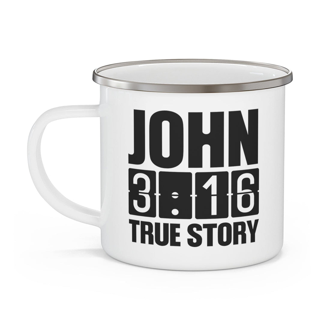 Enamel Camping Mug John 3:16 True Story Print - Decorative | Enamel Mugs