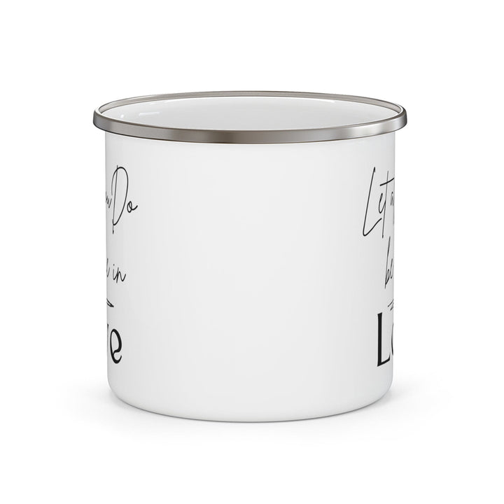 Enamel Camping Mug Let All you do be Done in Love Black Illustration