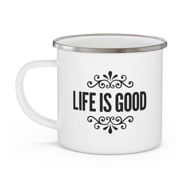 Enamel Camping Mug Life is Good Black Graphic Illustration - Decorative