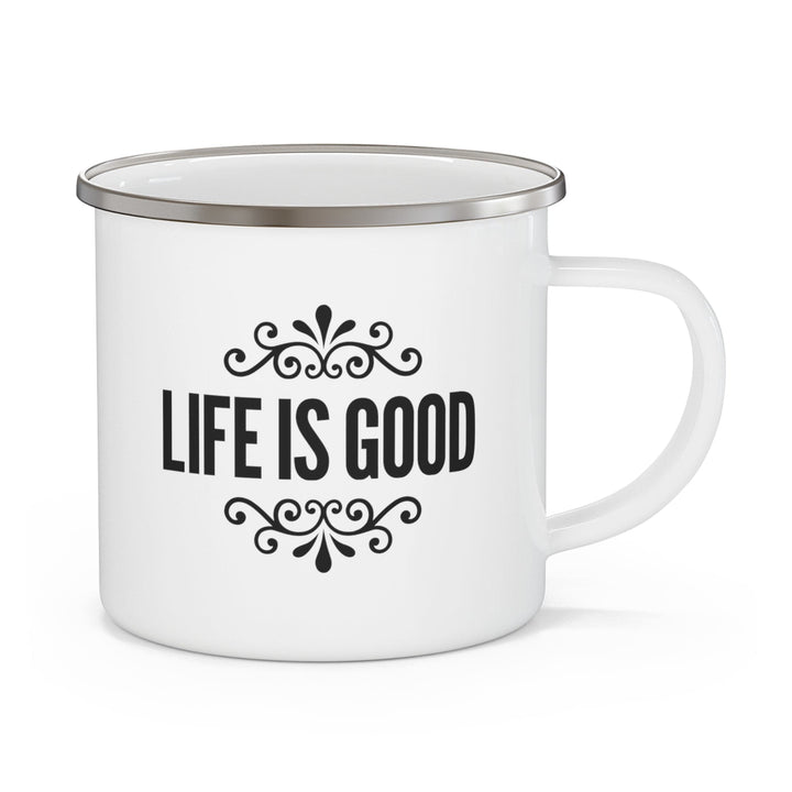 Enamel Camping Mug Life is Good Black Graphic Illustration - Decorative