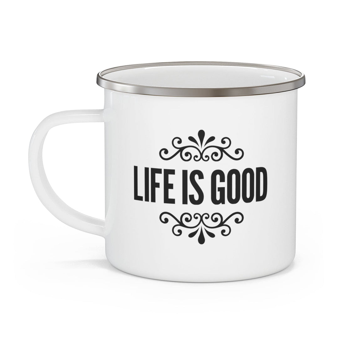 Enamel Camping Mug Life is Good Word Art Illustration - Black - Decorative