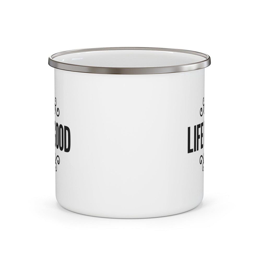 Enamel Camping Mug Life is Good Word Art Illustration Black - Decorative