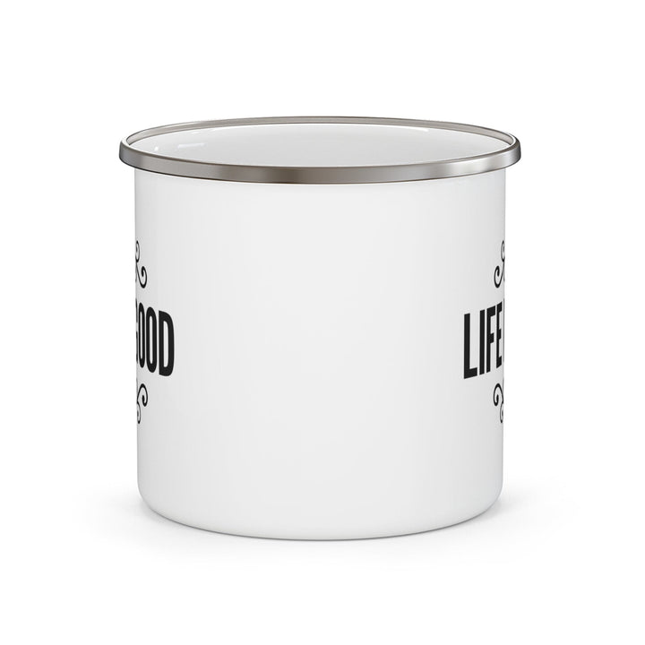 Enamel Camping Mug Life is Good Word Art Illustration - Black - Decorative