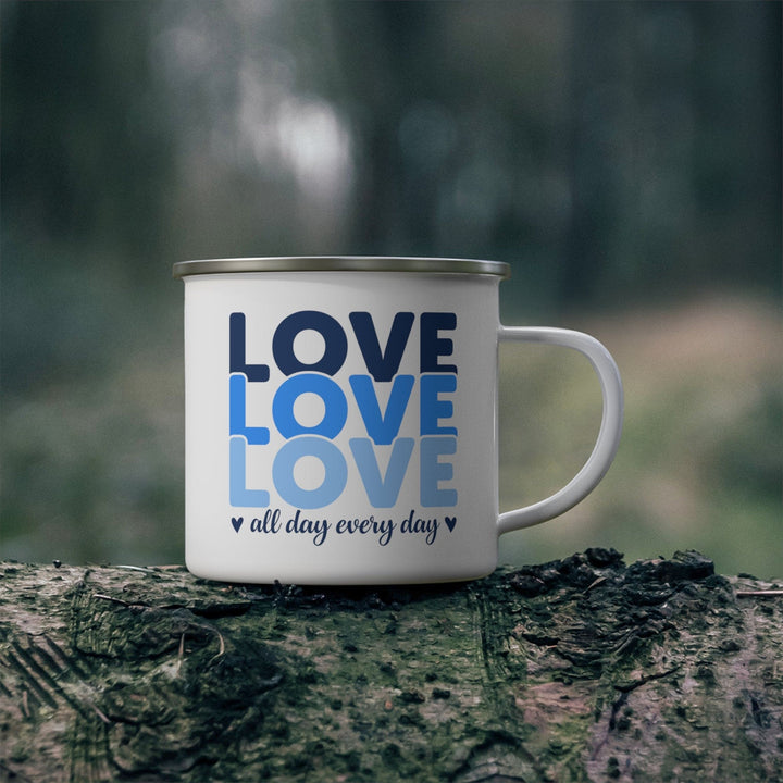 Enamel Camping Mug Love All Day Every Day Blue Print - Decorative | Enamel Mugs