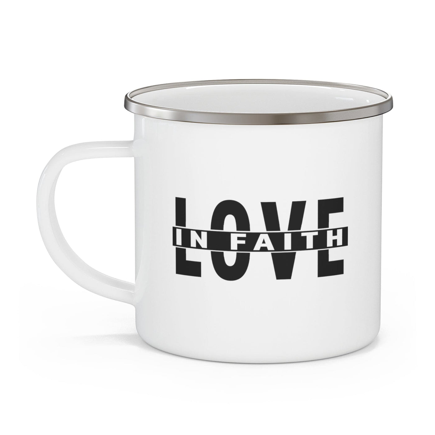 Enamel Camping Mug Love In Faith Black Illustration - Decorative | Mugs