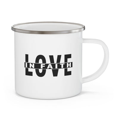 Enamel Camping Mug Love In Faith Black Illustration - Decorative | Mugs