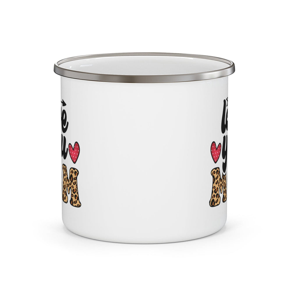 Enamel Camping Mug Love you Mom Leopard Print Black Illustration - Decorative