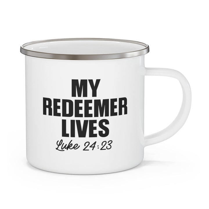 Enamel Camping Mug my Redeemer Lives Print - Decorative | Enamel Mugs