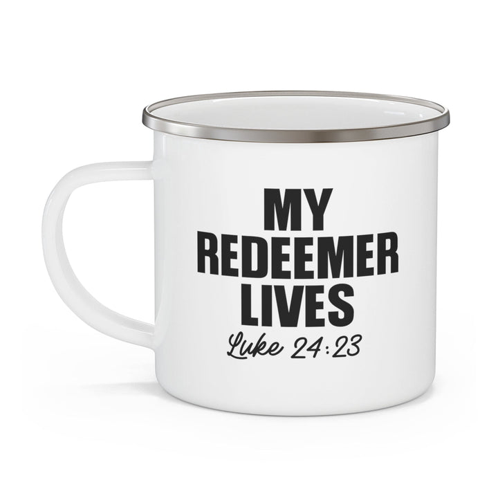 Enamel Camping Mug my Redeemer Lives Print - Decorative | Enamel Mugs