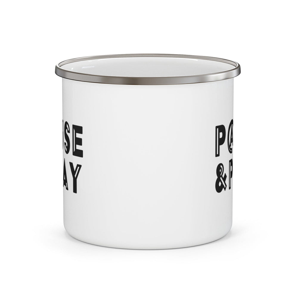 Enamel Camping Mug Pause and Pray Black Illustration - Decorative | Enamel Mugs