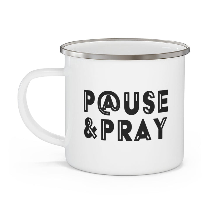 Enamel Camping Mug Pause and Pray Black Illustration - Decorative | Enamel Mugs