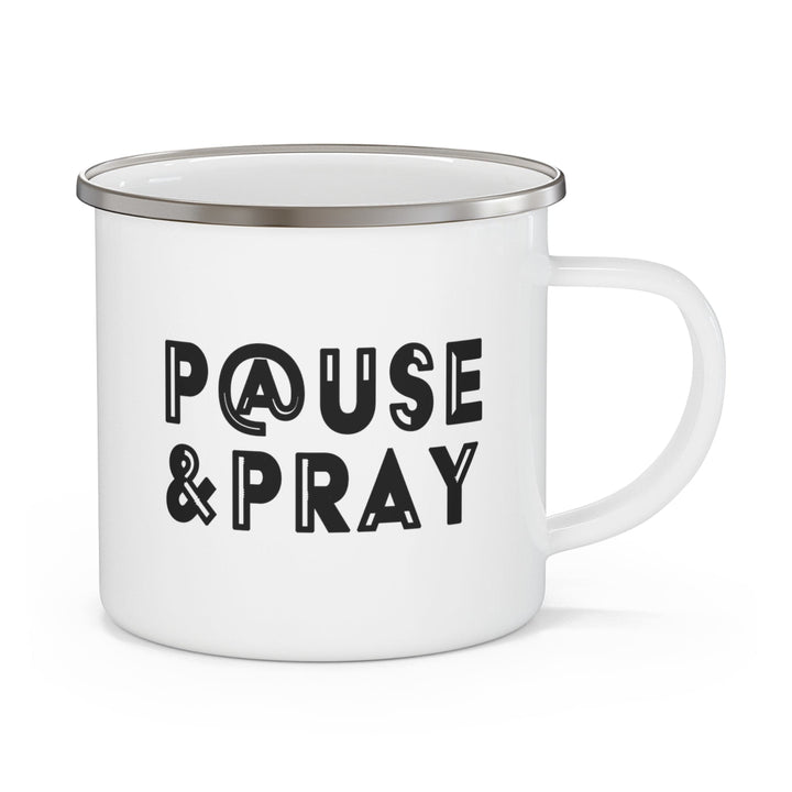 Enamel Camping Mug Pause and Pray Black Illustration - Decorative | Enamel Mugs