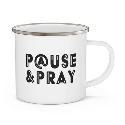 Enamel Camping Mug Pause And Pray Black Illustration - Mug