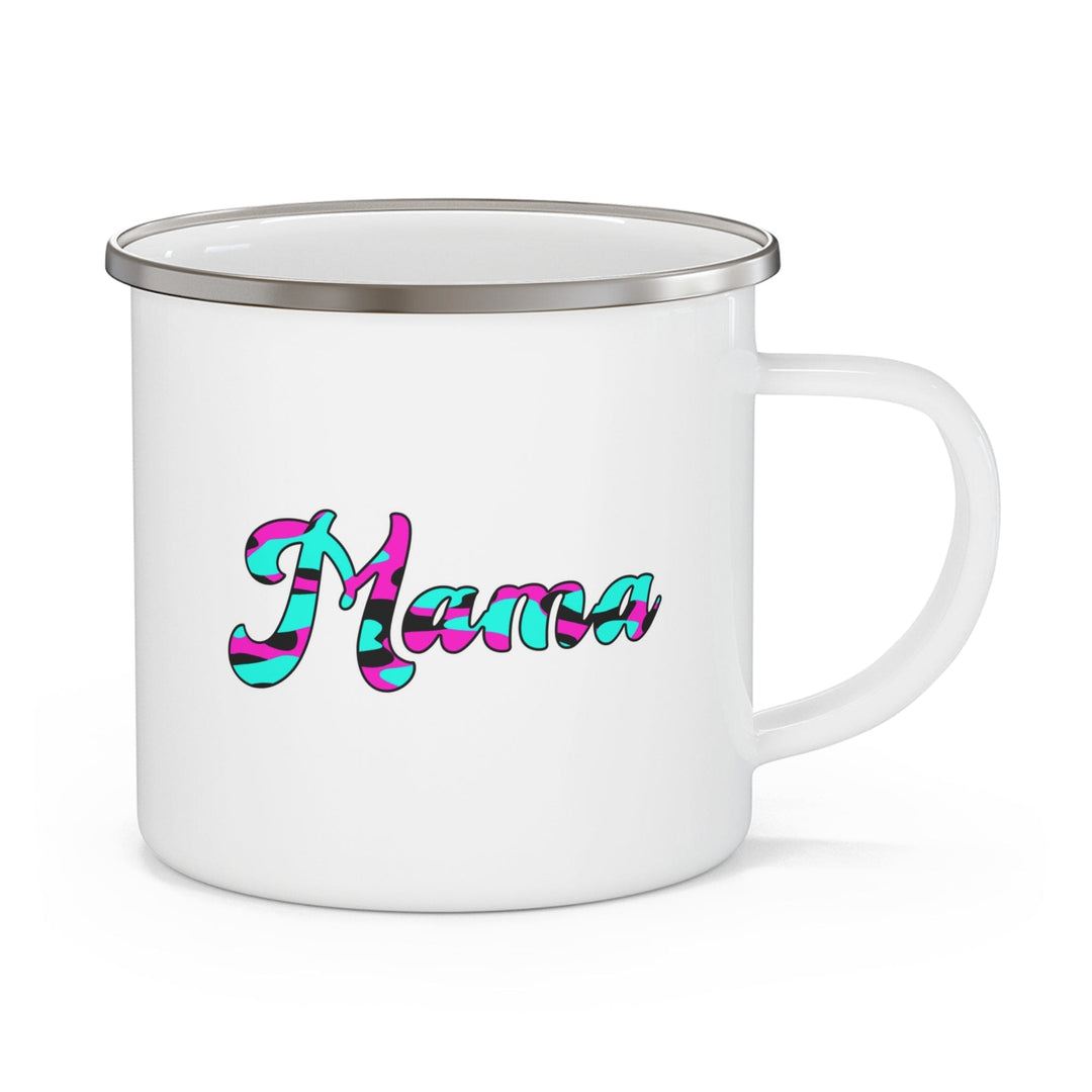 Enamel Camping Mug Pink White Blue Abstract Mama Pattern Celebrating Moms