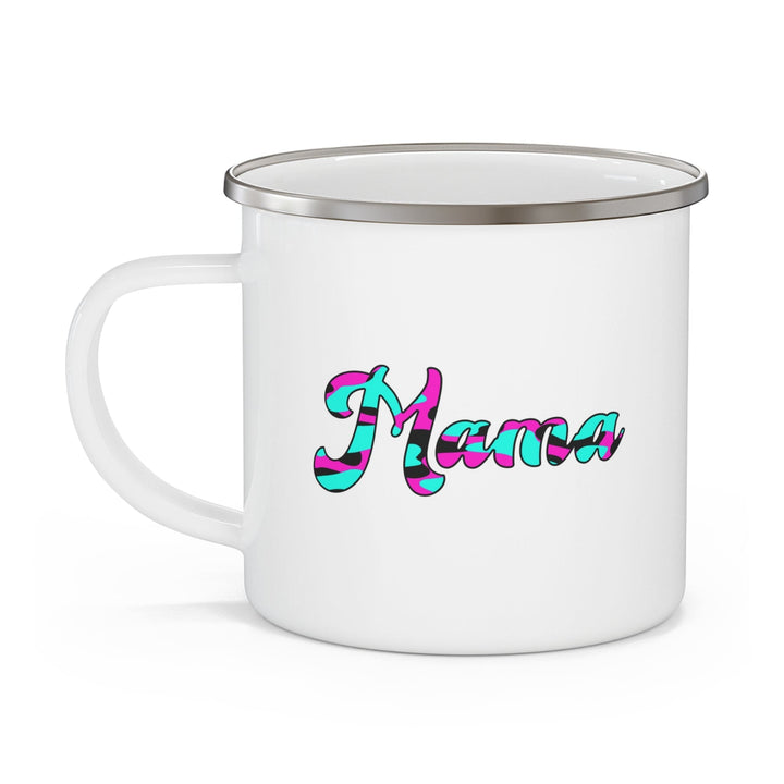 Enamel Camping Mug Pink White Blue Abstract Mama Pattern Celebrating Moms