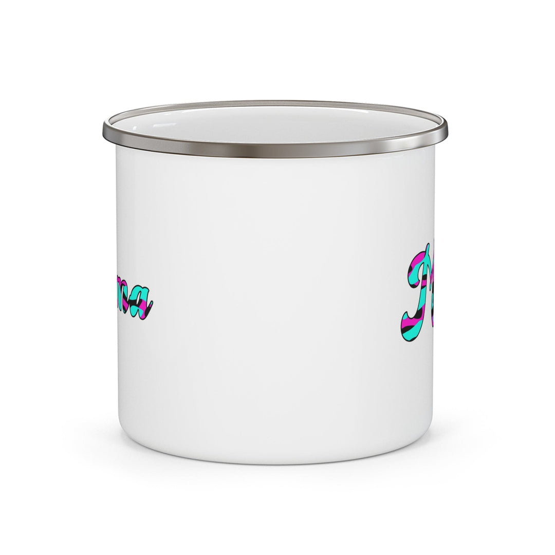 Enamel Camping Mug Pink White Blue Abstract Mama Pattern Celebrating Moms