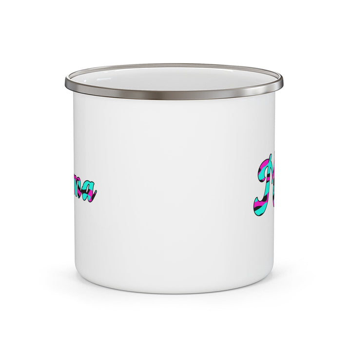 Enamel Camping Mug Pink White Blue Abstract Mama Pattern Celebrating Moms