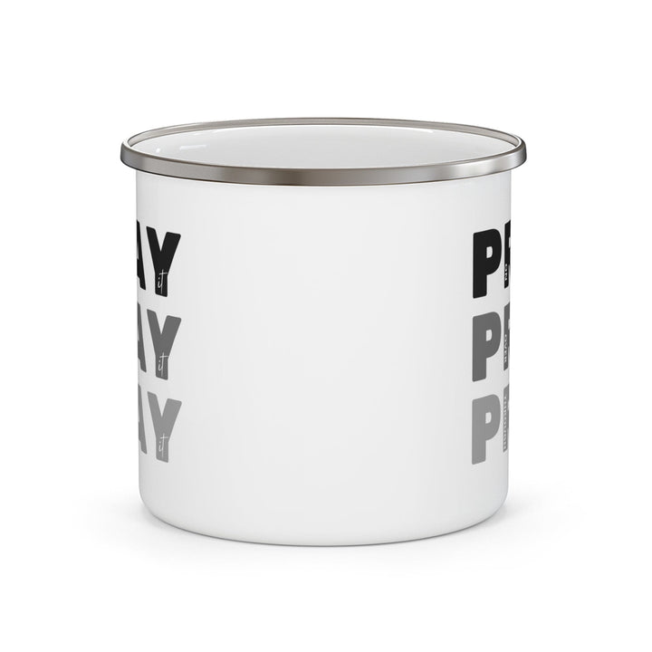 Enamel Camping Mug Pray on it Over it Through it Black Illustration