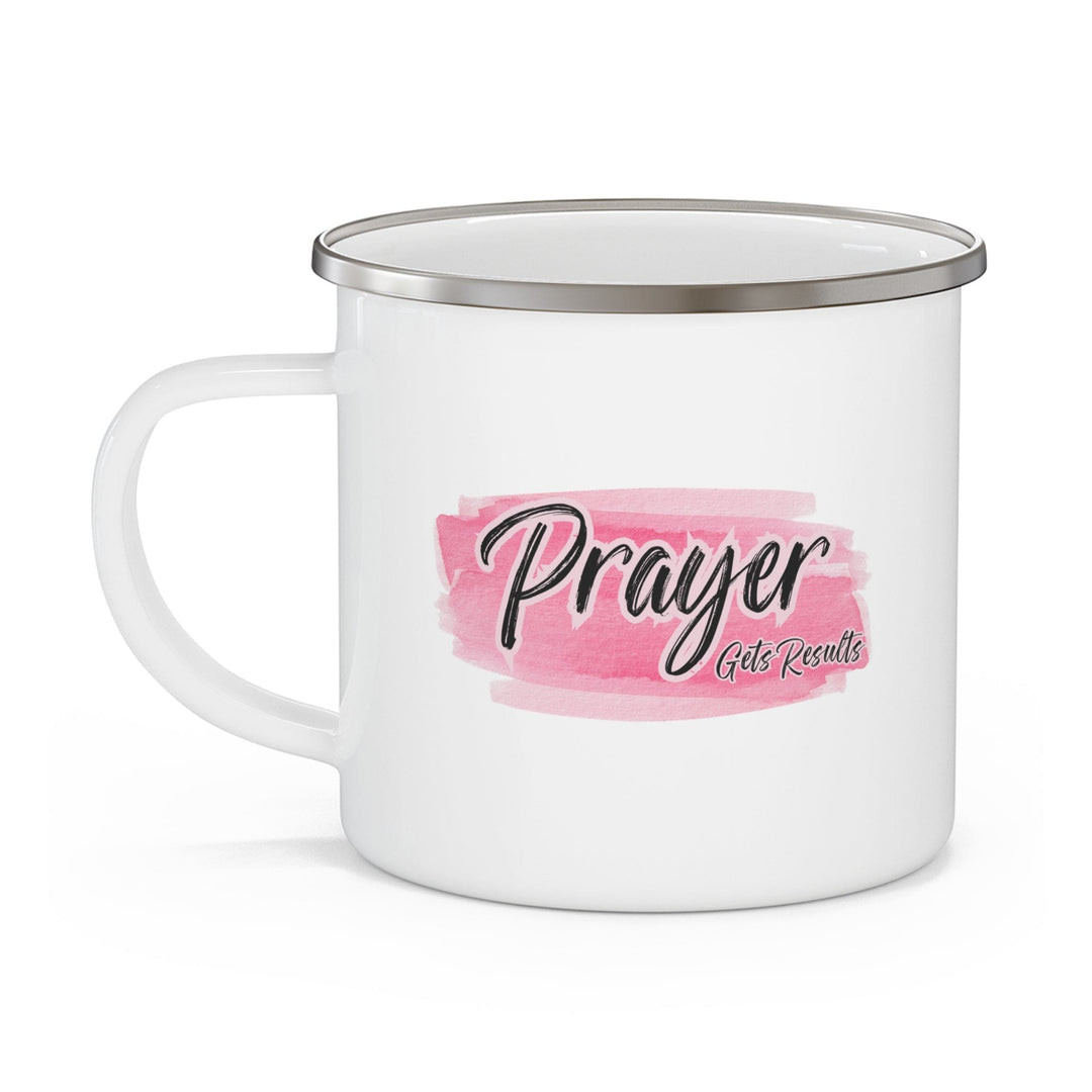 Enamel Camping Mug Prayer Gets Results Pink and Black Illustration - Decorative