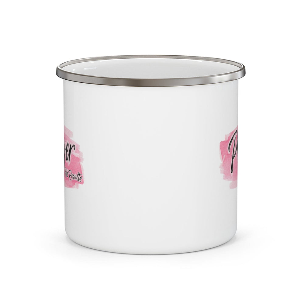 Enamel Camping Mug Prayer Gets Results Pink and Black Illustration - Decorative