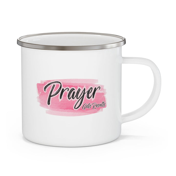 Enamel Camping Mug Prayer Gets Results Pink and Black Illustration - Decorative