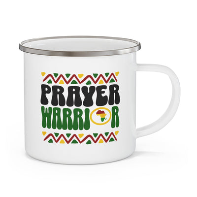 Enamel Camping Mug Prayer Warrior Africa Inspiration Illustration Black Green