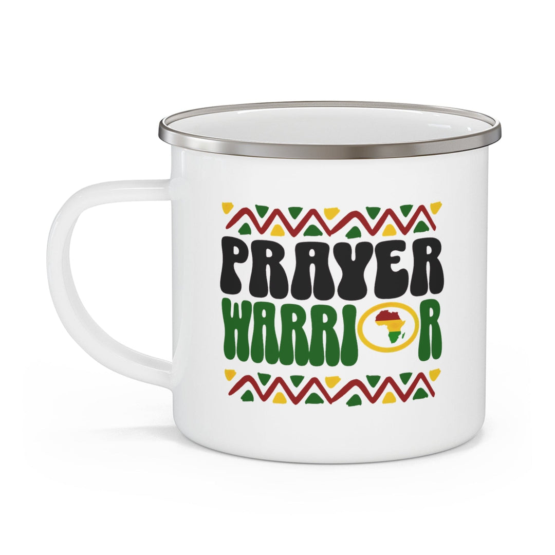 Enamel Camping Mug Prayer Warrior Africa Inspiration Illustration Black Green