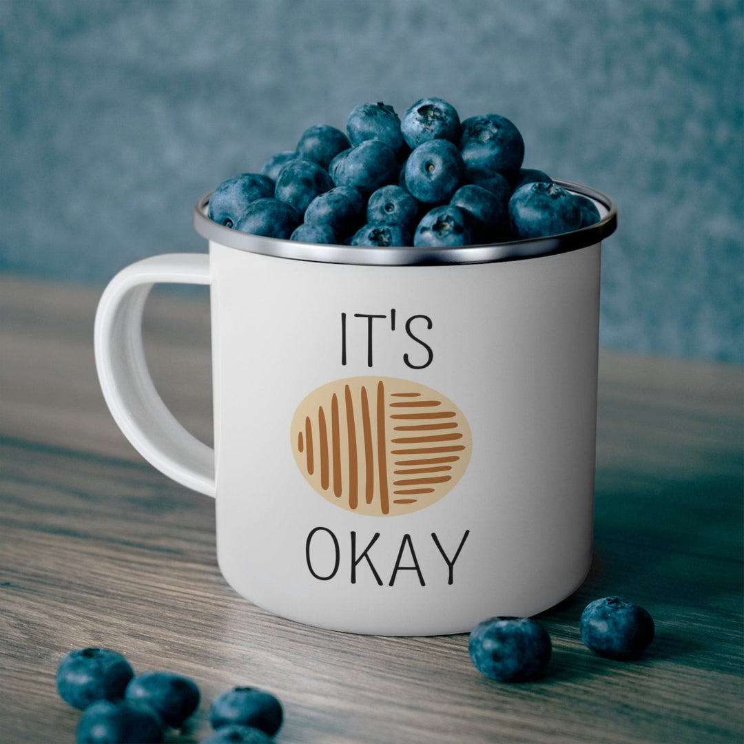 Enamel Camping Mug Say it Soul its Okay Black and Brown Line Art Positive