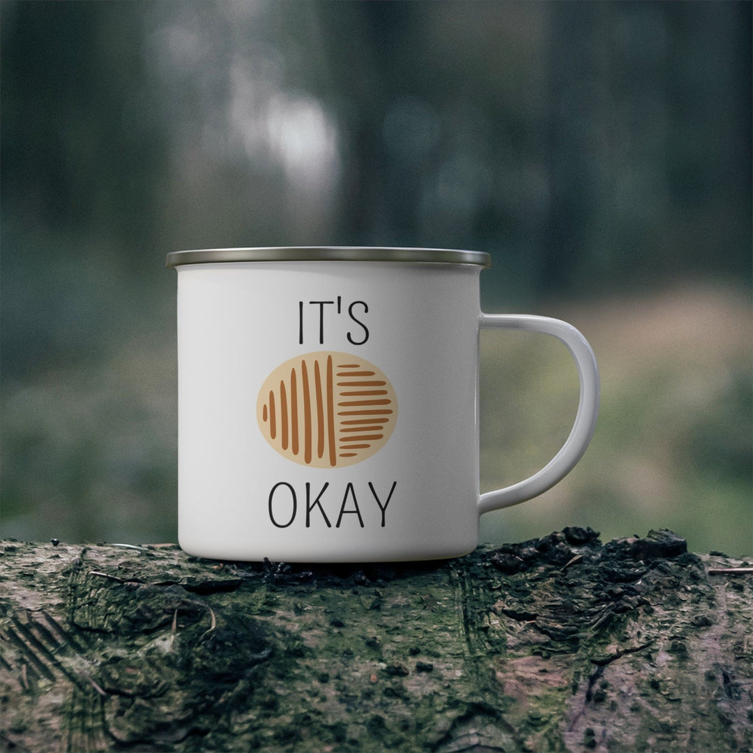 Enamel Camping Mug Say it Soul its Okay Black and Brown Line Art Positive