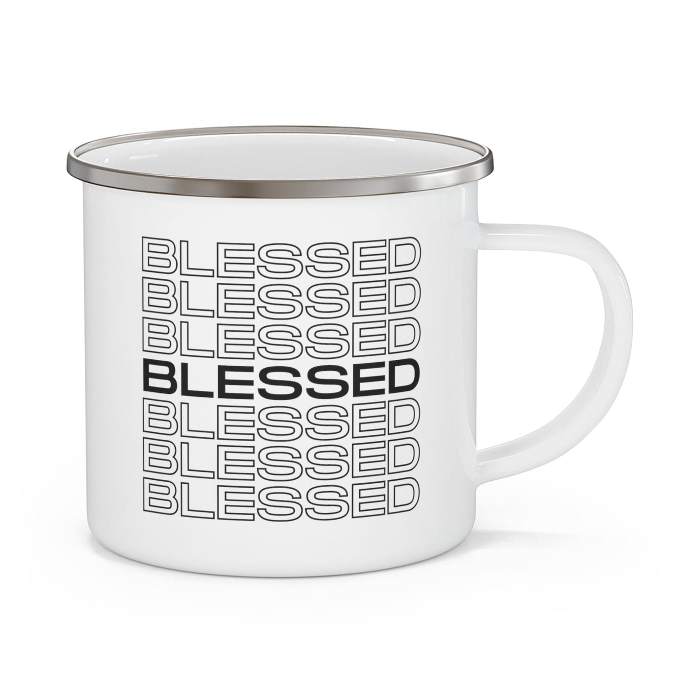 Enamel Camping Mug Stacked Blessed Print - Mug