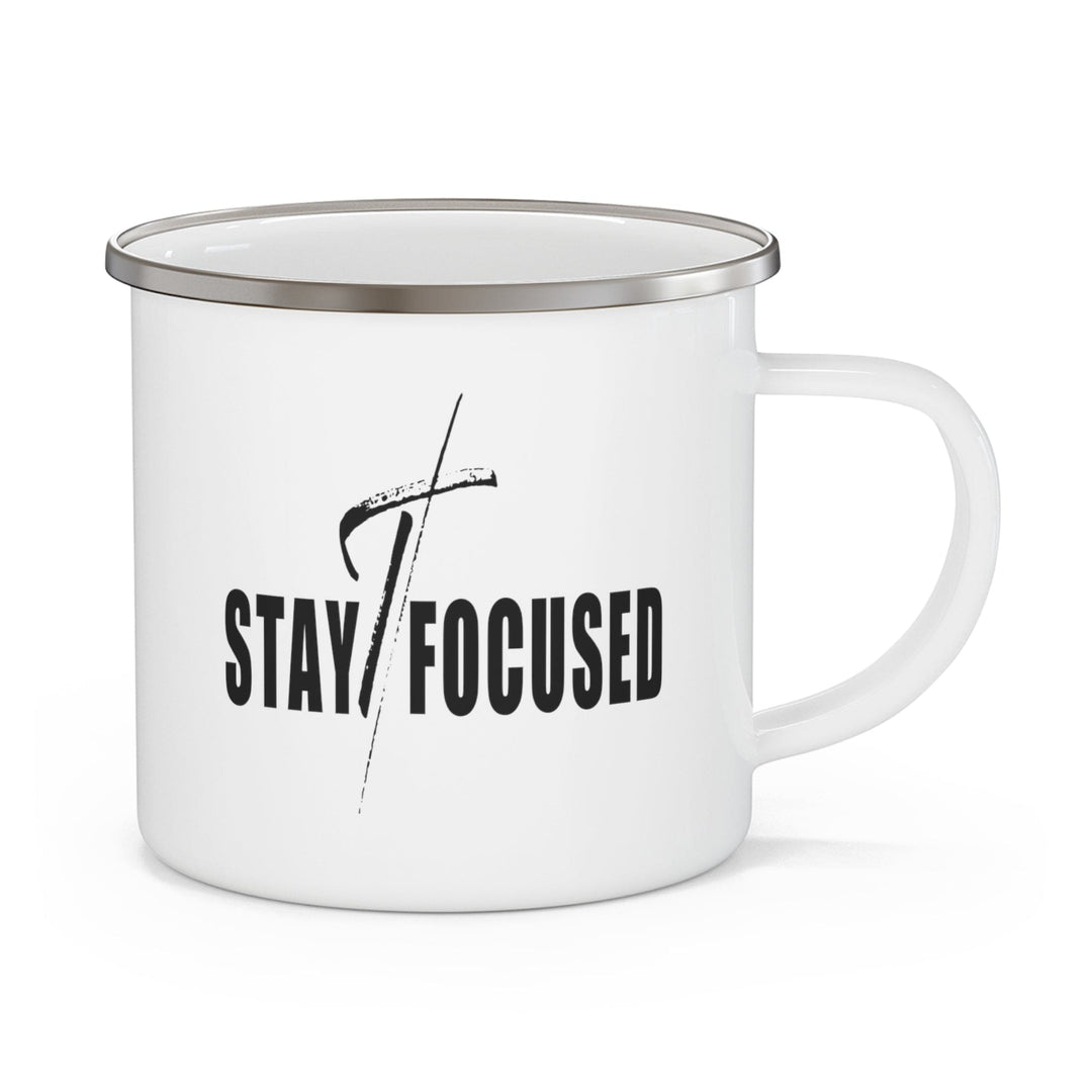 Enamel Camping Mug Stay Focused Black Print - Decorative | Enamel Mugs