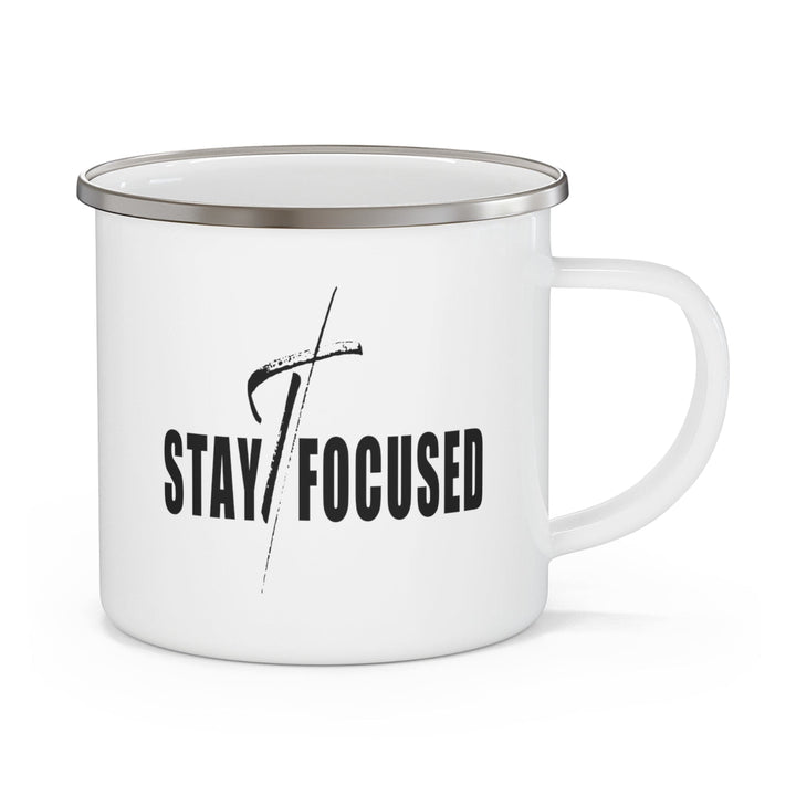 Enamel Camping Mug Stay Focused Black Print - Decorative | Enamel Mugs | 12oz