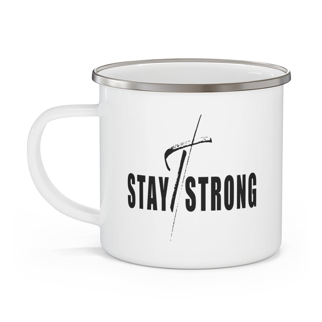 Enamel Camping Mug Stay Strong with Cross Black Print - Decorative | Enamel Mugs