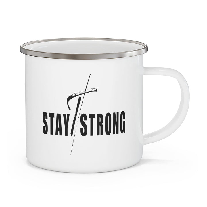 Enamel Camping Mug Stay Strong with Cross Black Print - Decorative | Enamel Mugs