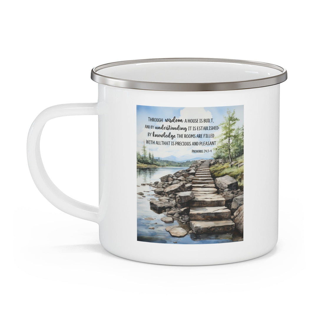 Enamel Camping Mug Stepping Stones Watercolor Through Wisdom a House is Built