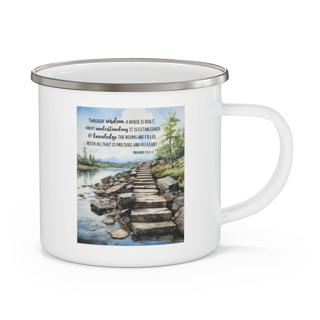 Enamel Camping Mug Stepping Stones Watercolor Through Wisdom a House is Built