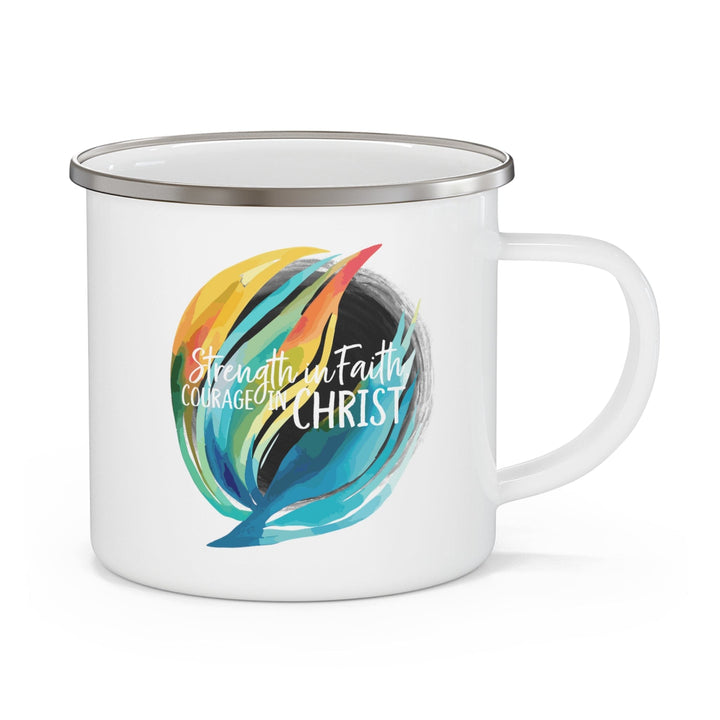 Enamel Camping Mug Strength in Faith Courage in Christ - Decorative | Enamel