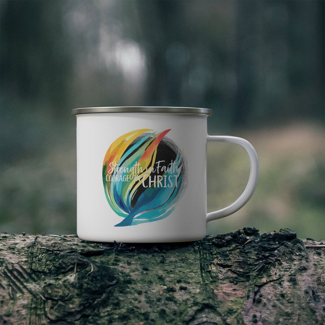 Enamel Camping Mug Strength in Faith Courage in Christ - Decorative | Enamel