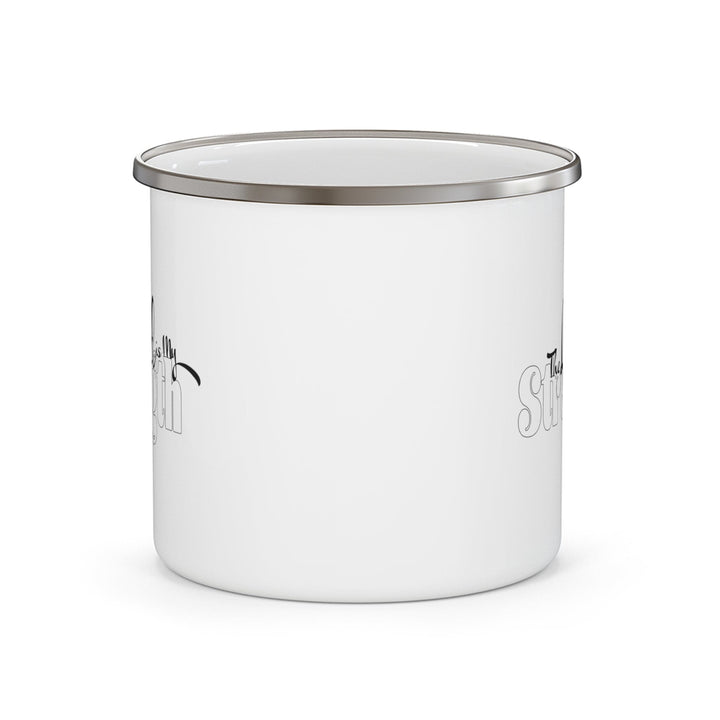 Enamel Camping Mug the Lord is my Strength Black and White Illustration